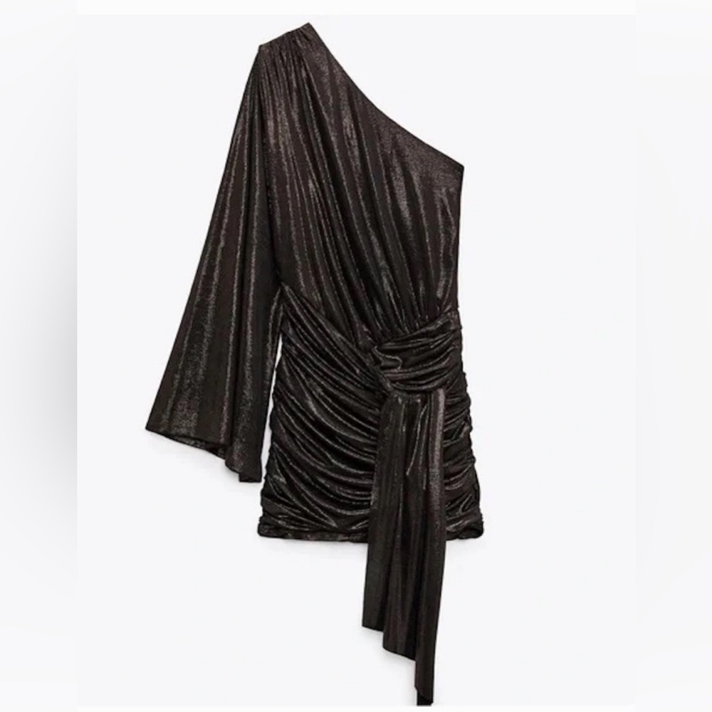 Zara dress ,asimetric , gathered at the bottom bright color
